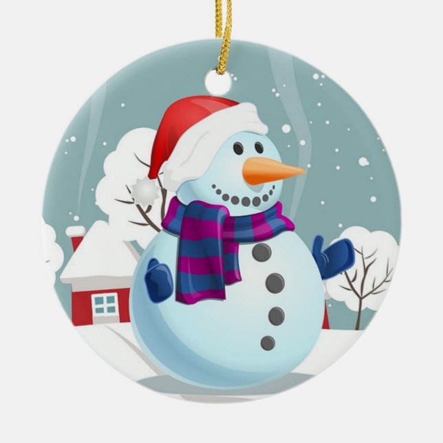 Christmas Snowman Ceramic Ornament (Front)