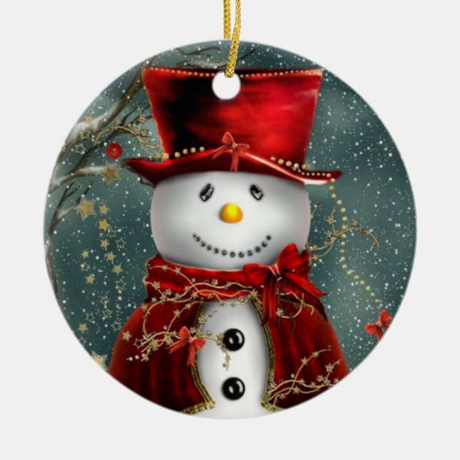 Christmas Snowman Ceramic Ornament (Front)