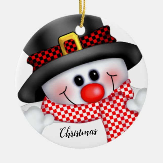 Christmas Snowman Ceramic Ornament (Front)
