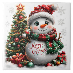 Christmas Snowman Ceramic Tile