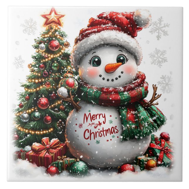 Christmas Snowman Ceramic Tile (Front)