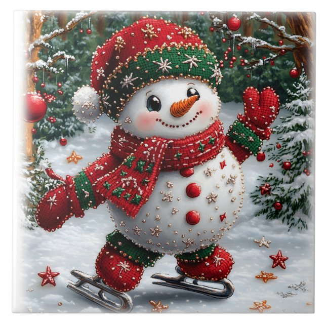 Christmas Snowman Ceramic Tile (Front)