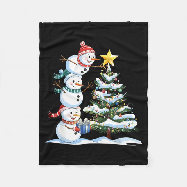 Christmas Snowman Christmas Tree Funny Snowman Lov Fleece Blanket (Front)