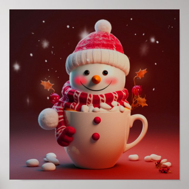 Christmas Snowman Coffee Cup Poster (Front)