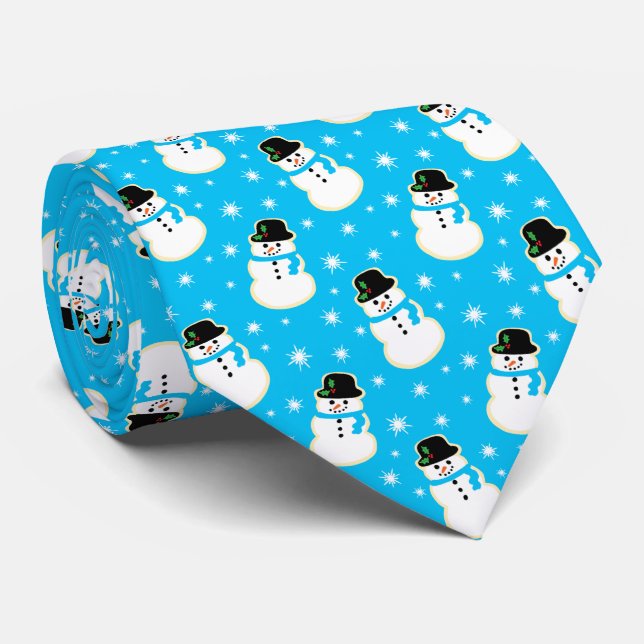 Christmas Snowman Cookie Pattern Tie (Rolled)