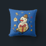 Christmas Snowman Cushion<br><div class="desc">A cute snowman on a sleigh with a present,  a little letter and Christmas decorations.</div>