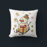 Christmas Snowman Cushion<br><div class="desc">A cute snowman on a sleigh with a present,  a little letter and Christmas decorations.</div>
