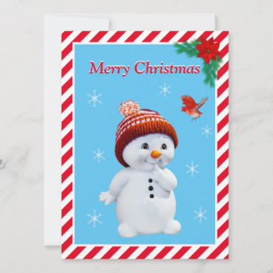 Christmas Snowman  & Cute Red Bird Christmas Card