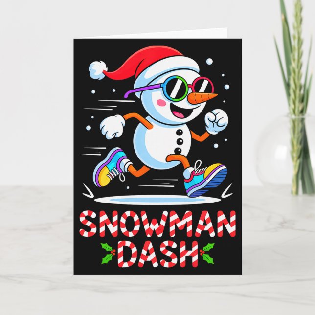 Christmas Snowman Dash Running Runner Marathon Tea Card (Front)