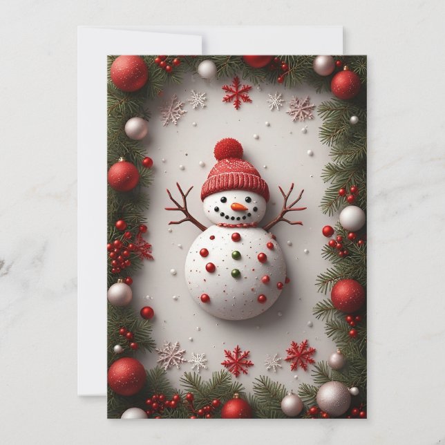Christmas Snowman Decorated with Pine Branches Card (Front)