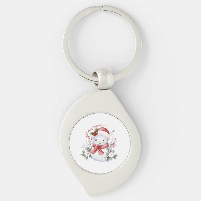 "Christmas Snowman Delight Metal Keychain (Front)