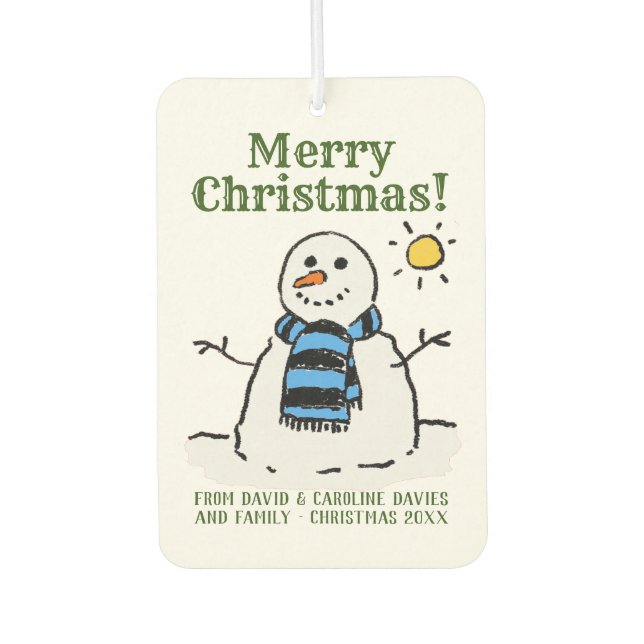 Christmas Snowman Design with Personal Greeting Car Air Freshener (Front)