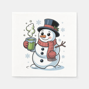 Christmas Snowman Drinkinh Green Matcha  Napkin