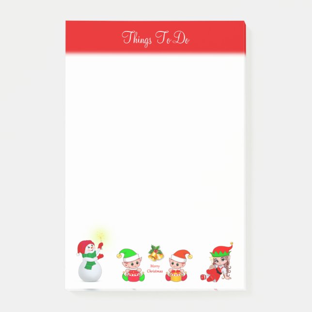 Christmas Snowman & Elves Things To Do Post-it Notes (Front)