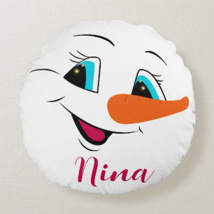 Christmas Snowman Face Personalised Name Holiday Round Cushion