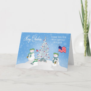CHRISTMAS - Snowman Family - SOLDIER - PATRIOTIC Holiday Card