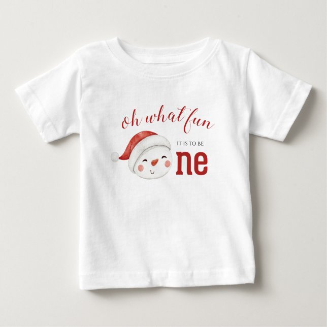 Christmas Snowman First Birthday Baby T-Shirt (Front)