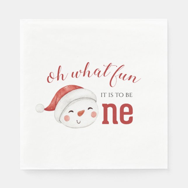 Christmas Snowman First Birthday Napkin (Front)