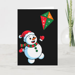 Christmas Snowman Flying Kite Funny Xmas Santa Hat Card