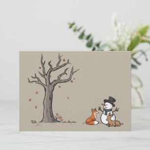 Christmas Snowman Fox And Deer Woodland Animal Invitation