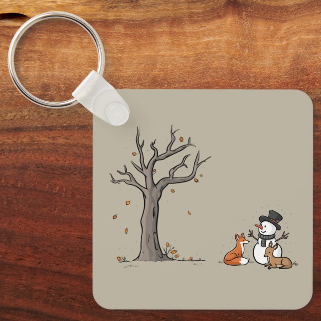 Christmas Snowman Fox And Deer Woodland Animal  Key Ring (Front)
