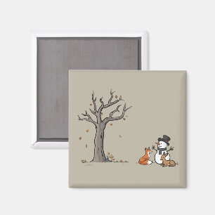 Christmas Snowman Fox And Deer Woodland Animal Magnet