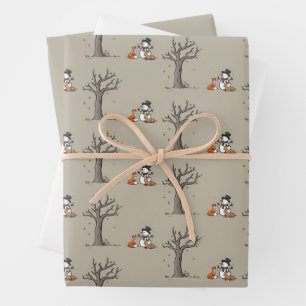 Christmas Snowman Fox And Deer Woodland Animal  Wrapping Paper Sheet