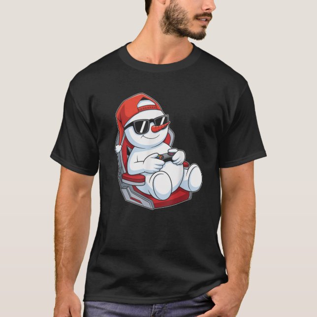 Christmas Snowman Gamer Funny Video Gaming Xmas Ki T-Shirt (Front)