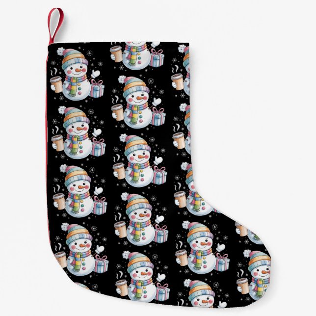 Christmas Snowman Gift Holiday Winter Xmas Coffee Small Christmas Stocking (Front)