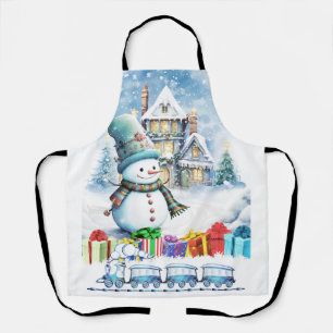 CHRISTMAS SNOWMAN GIFTS AND TOY TRAIN APRON