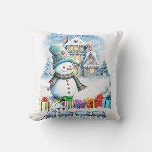 CHRISTMAS SNOWMAN GIFTS AND TOY TRAIN CUSHION