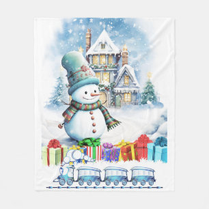 CHRISTMAS SNOWMAN GIFTS AND TOY TRAIN FLEECE BLANKET
