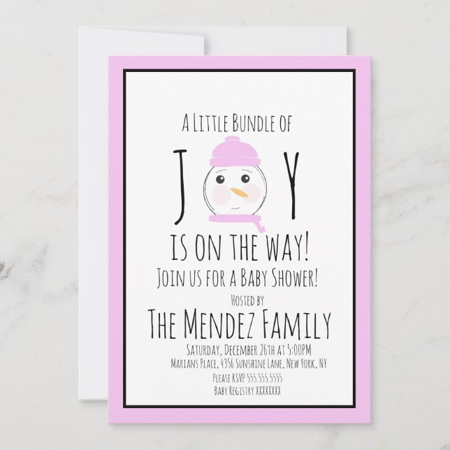 Christmas Snowman Girl Baby Shower Invitation (Front)