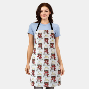Christmas Snowman Gold Merry Christmas Text Apron