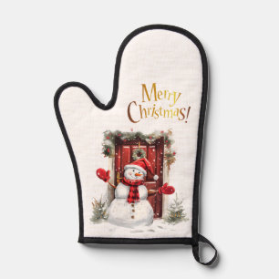 Christmas Snowman Gold Merry Christmas Text Oven Mitt