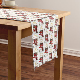 Christmas Snowman Gold Merry Christmas Text Short Table Runner