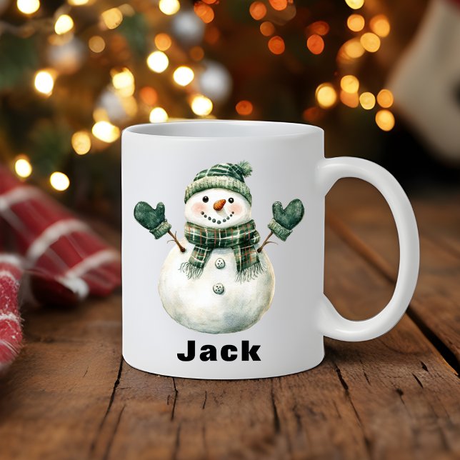 Christmas Snowman Green Hat Custom Name Coffee Mug (Christmas Snowman Green Hat Custom Name Coffee Mug
)
