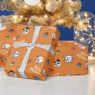 Christmas Snowman Happy Holidays Orange Wrapping Paper