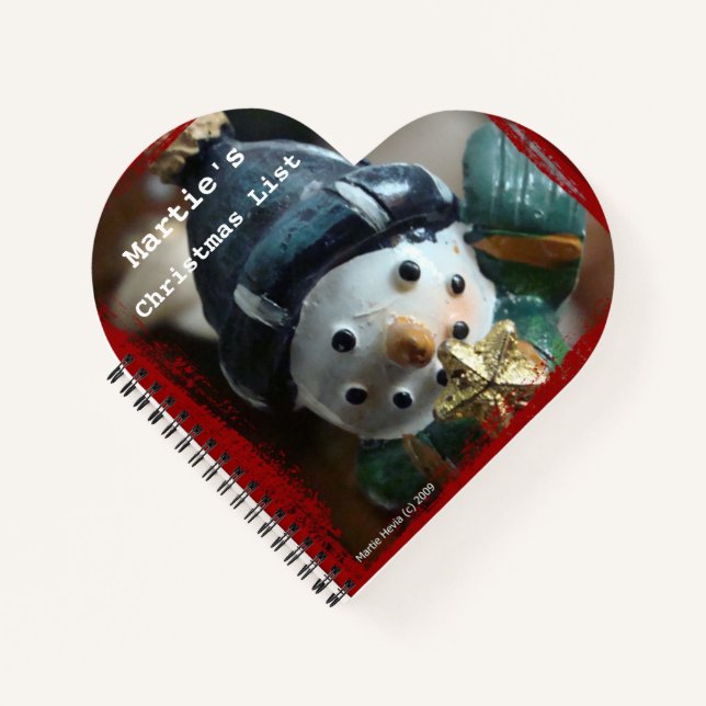 Christmas Snowman (Heart-Shaped) Spiral Notebook (Front)