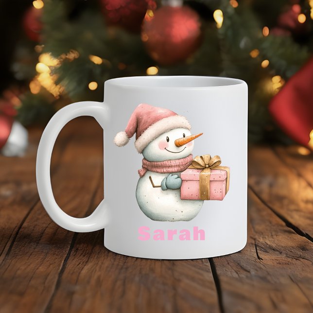 Christmas Snowman Holding Gift Custom Name Coffee Mug (Christmas Snowman Holding Gift Custom Name Coffee Mug
)
