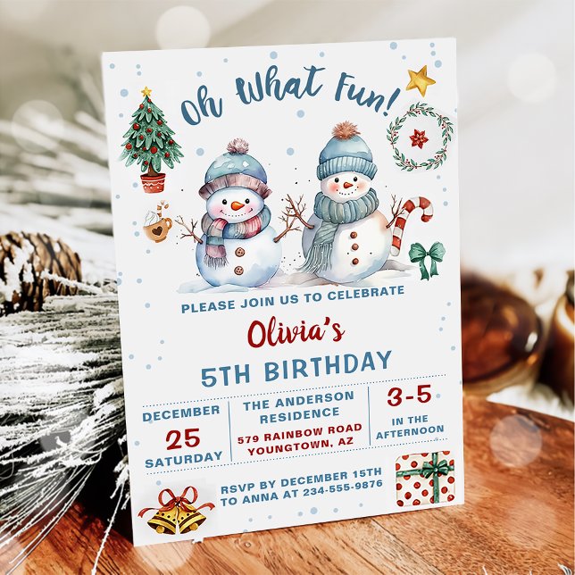 Christmas Snowman Holiday 5th Birthday Invitation (Creator Uploaded)