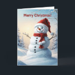 Christmas Snowman  Holiday Card<br><div class="desc">A festive winter scene showing a cheerful snowman in a red hat and scarf. Wish someone a merry Christmas with a lovely snowman card.</div>