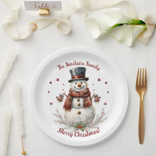 Christmas Snowman Holiday Party Paper Plate (Wedding)