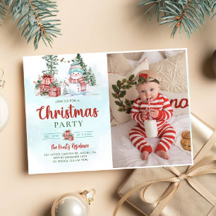 Christmas Snowman Holiday Party Photo Invitation