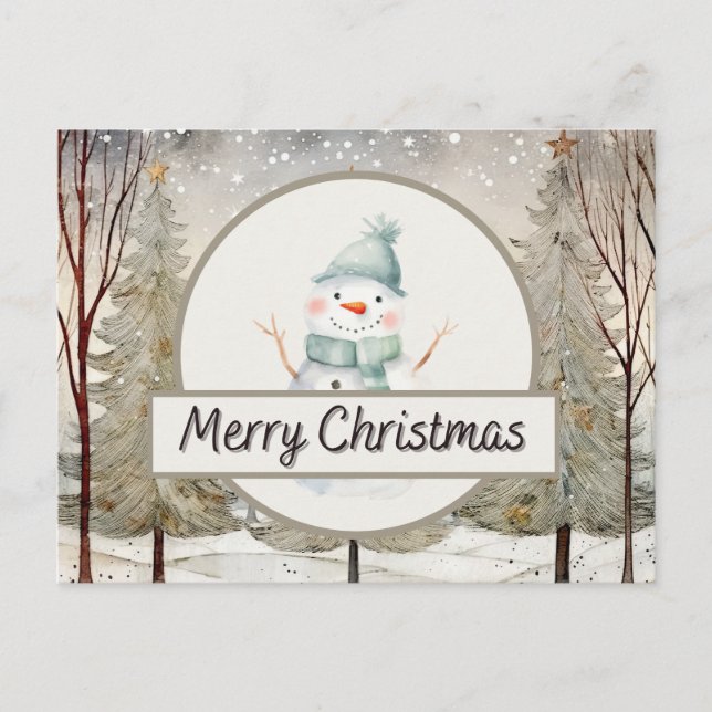Christmas Snowman Holiday Postcard (Front)