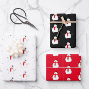 Christmas snowman holiday red black stylish wrapping paper sheet