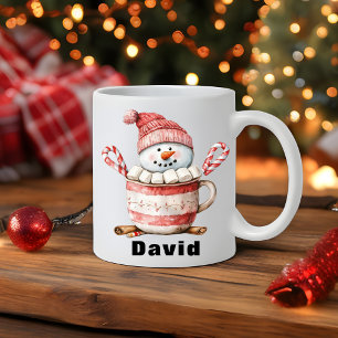Christmas Snowman Hot Cocoa Candy Cane Marshmallow Coffee Mug
