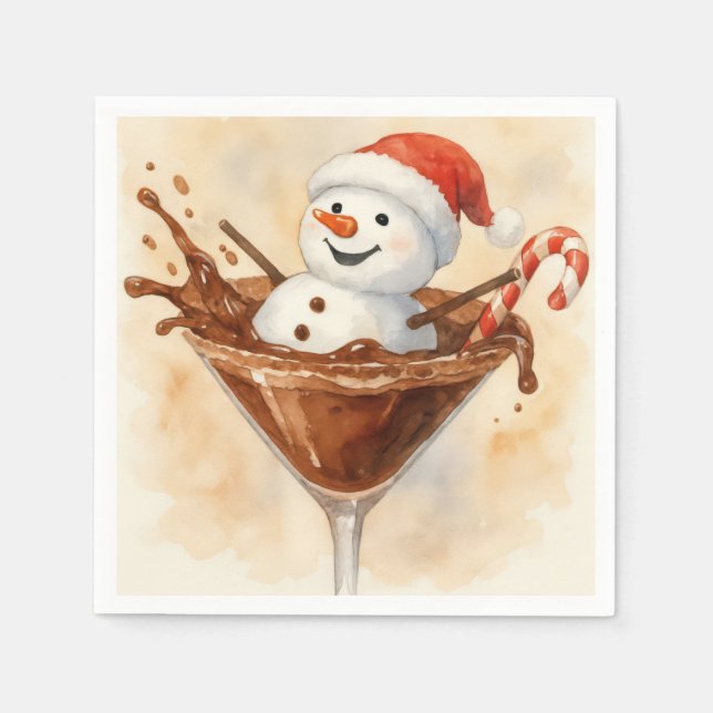 Christmas Snowman In a Chocolate Martini Napkin (Front)