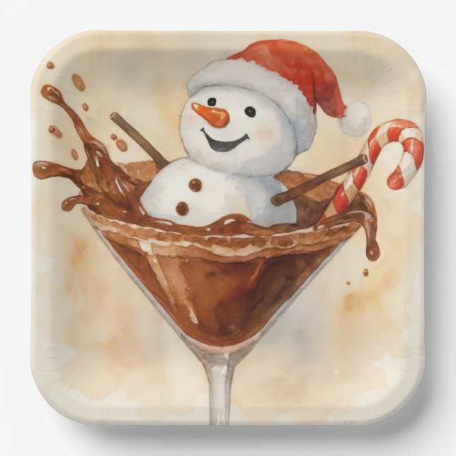 Christmas Snowman In a Chocolate Martini Paper Plate (Front)