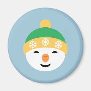 Christmas Snowman in Green Hat on Light Blue Magnet